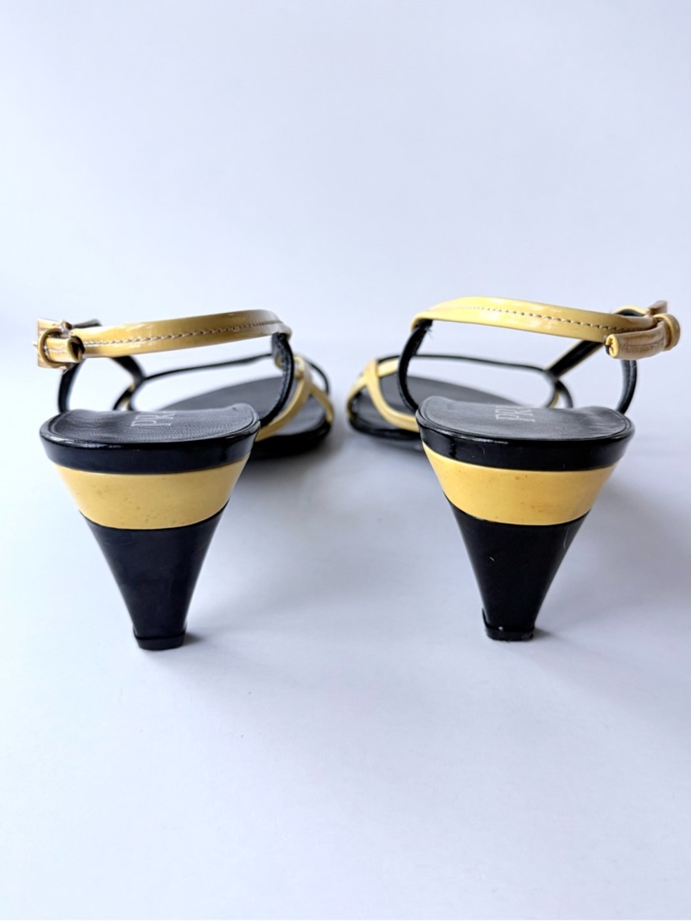 Vintage Prada Black & Yellow Patent Leather Strappy Slingback Sandal Heels 39.5 - Picture 11 of 16